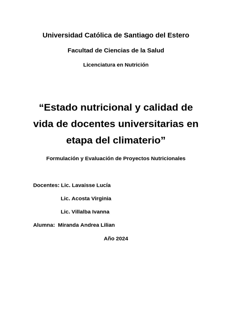 Estado Nutricional y Calidad de Vida en Docentes | PDF | Menopausia ...