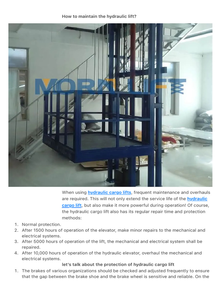 Hydraulic Lift Maintenance Guide | PDF | Elevator | Bearing (Mechanical)