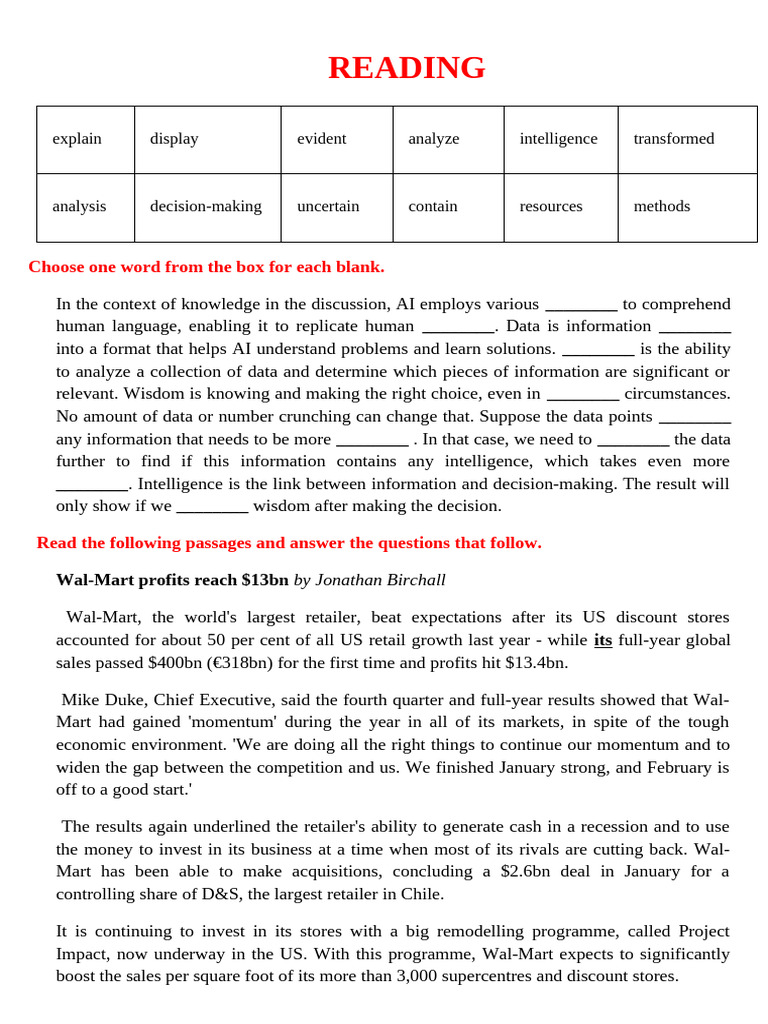 FORMAT SAMPLE TEST _TATQ 2024 | PDF | Walmart | Information