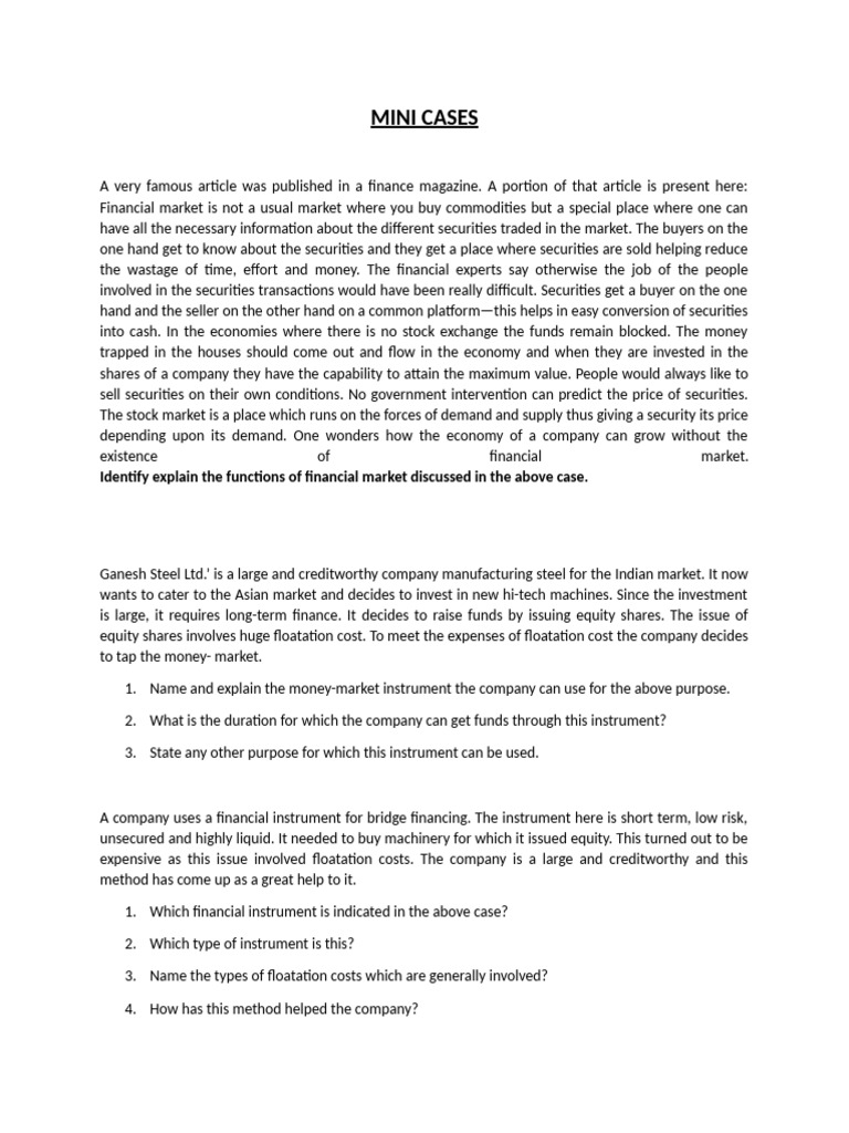 Mini Cases Pdf Market Economics Stocks