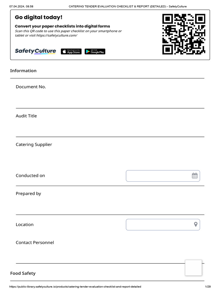 Catering Tender Evaluation Checklist | PDF | Food Safety | Warehouse