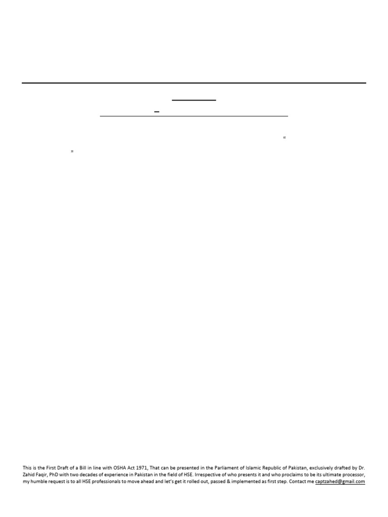 Pakistan OSHAP 2024 Bill Draft | PDF | Occupational Safety And Health ...