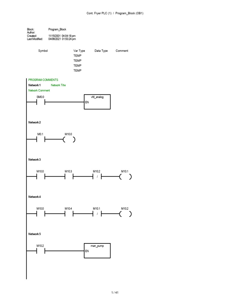 Cont. Fryer PLC Program Block Overview | PDF