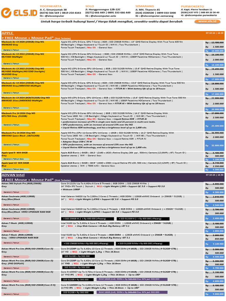 ELS 07 Oktober 2024 Rev 2.0 | PDF | Computer Hardware | Apple Inc.