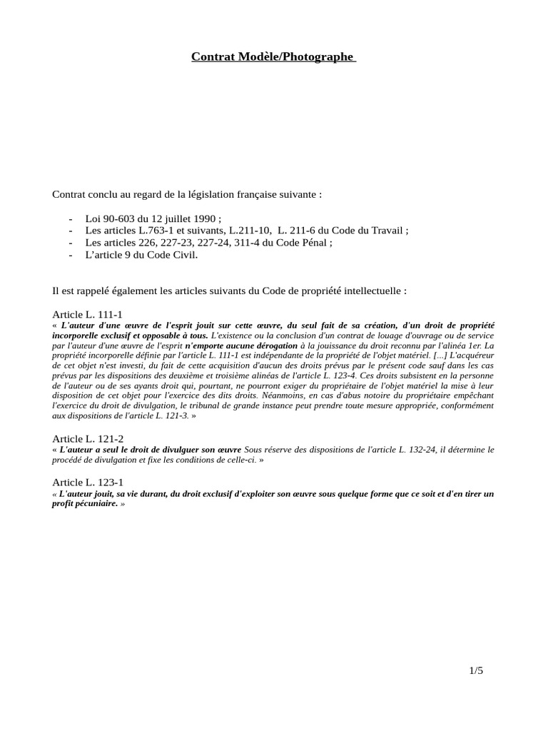 Contrat Modèle/Photographe en France | PDF