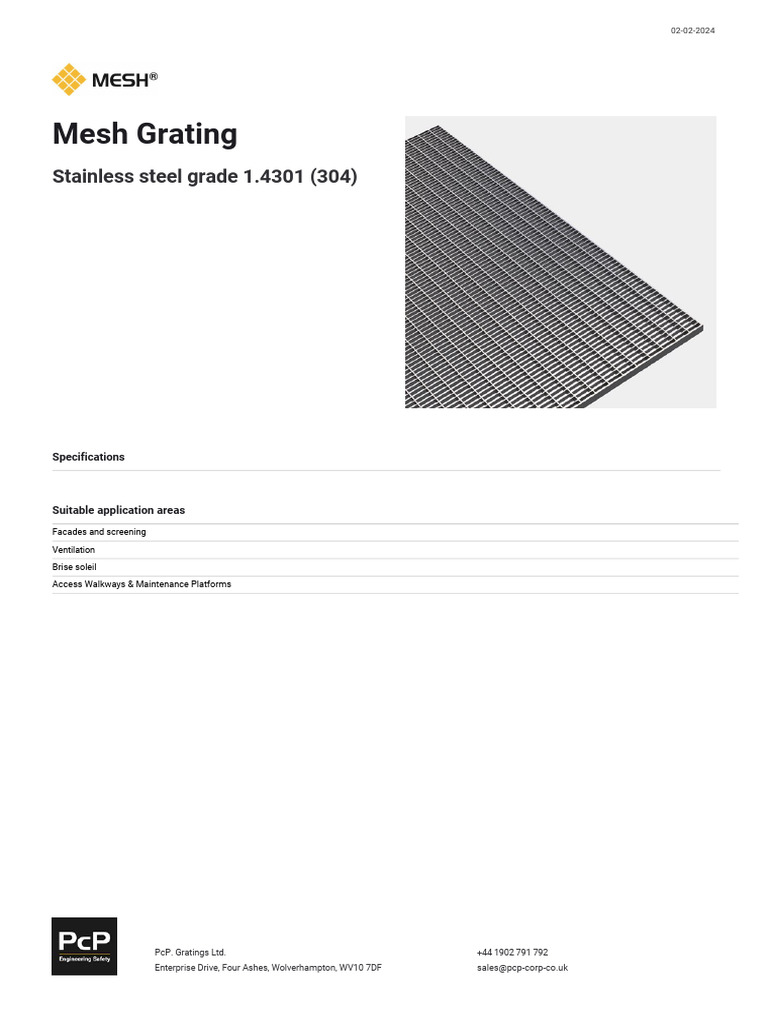 Mesh Grating Specs & Applications | PDF