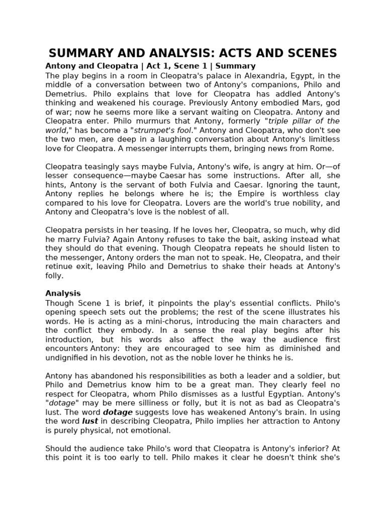 Act 1 Summary and Analysis of Antony and Cleopatra | PDF | Cleopatra ...