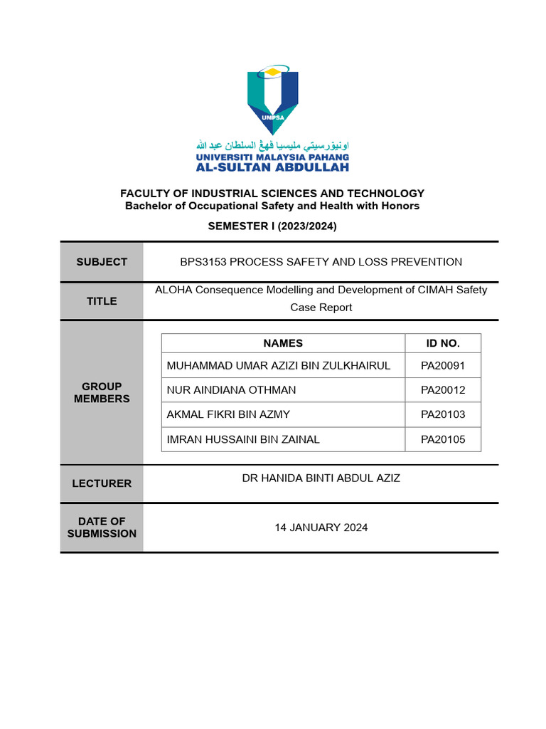 ALOHA Modelling for Industrial Safety Report | PDF | Safety