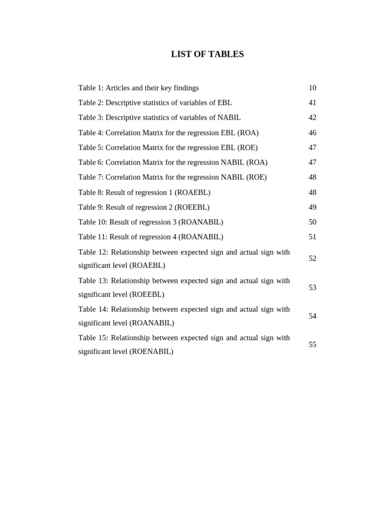 List of Tables | PDF