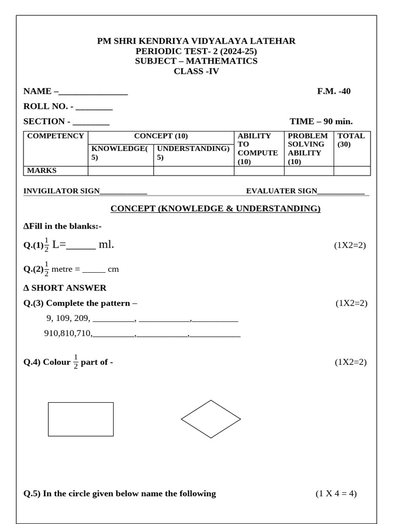 PT-2 Maths 4 2024-25 | PDF | Elementary Geometry | Euclidean Geometry