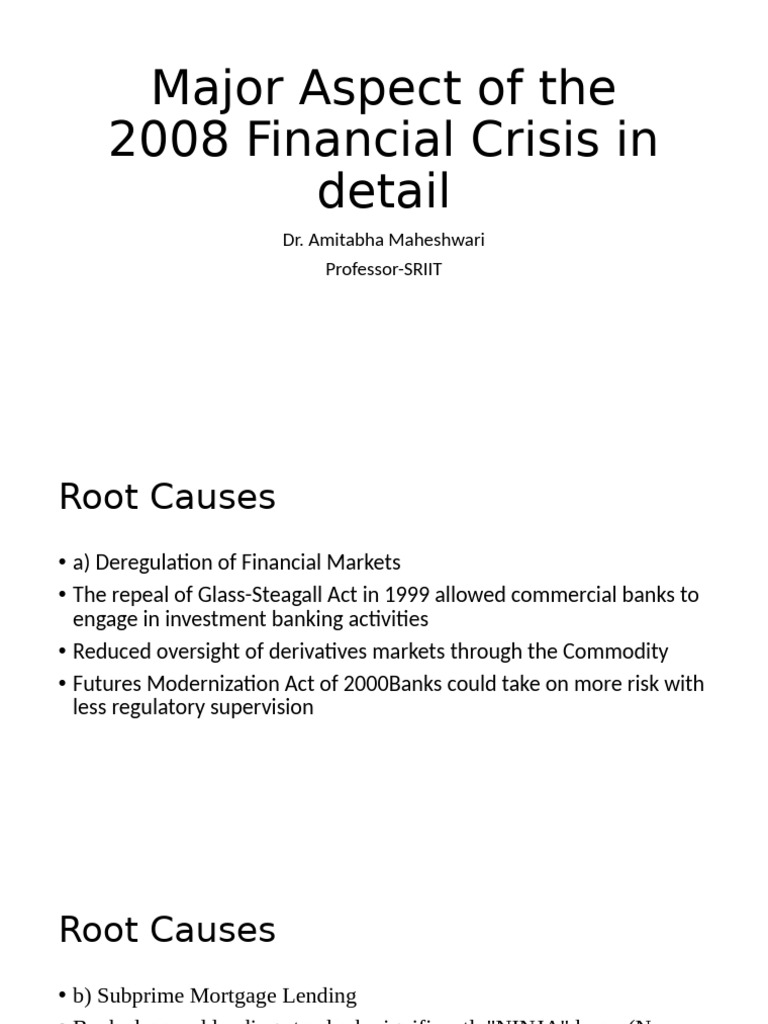 2008 Financial Crisis: Causes and Impact | PDF | Subprime Mortgage ...