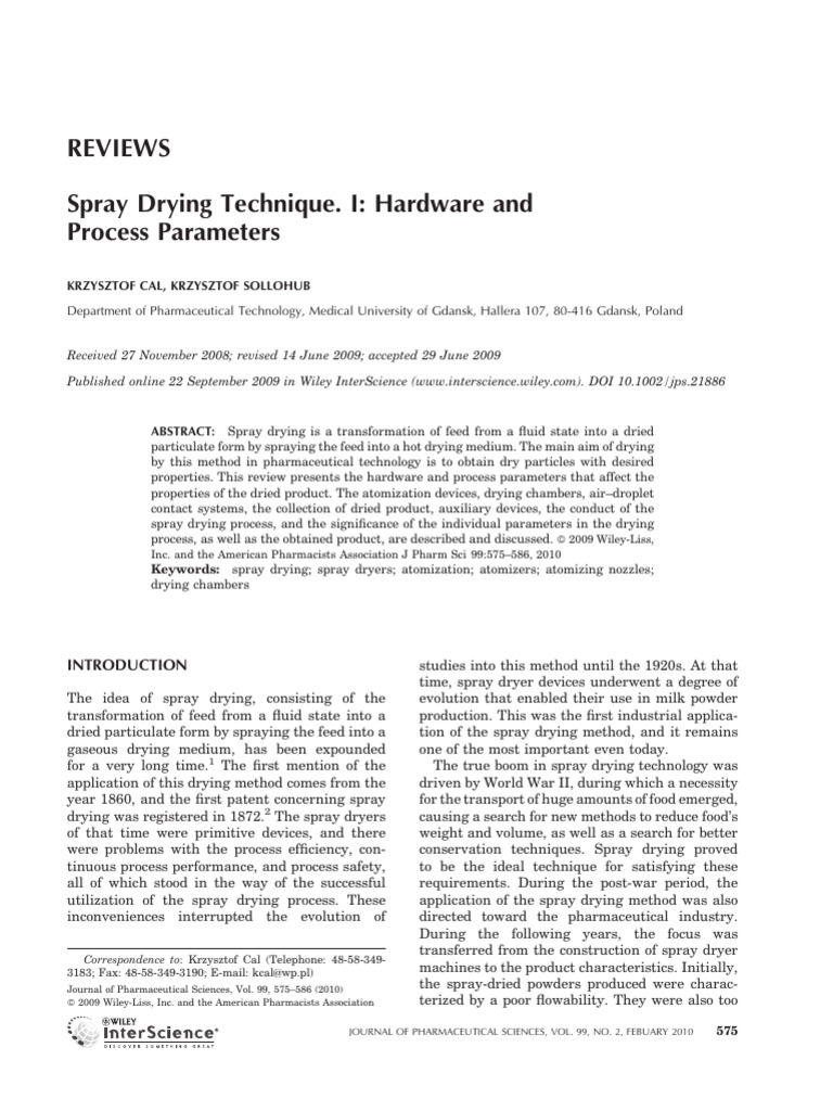 Spray Drying: Hardware and Parameters | PDF | Physical Chemistry ...