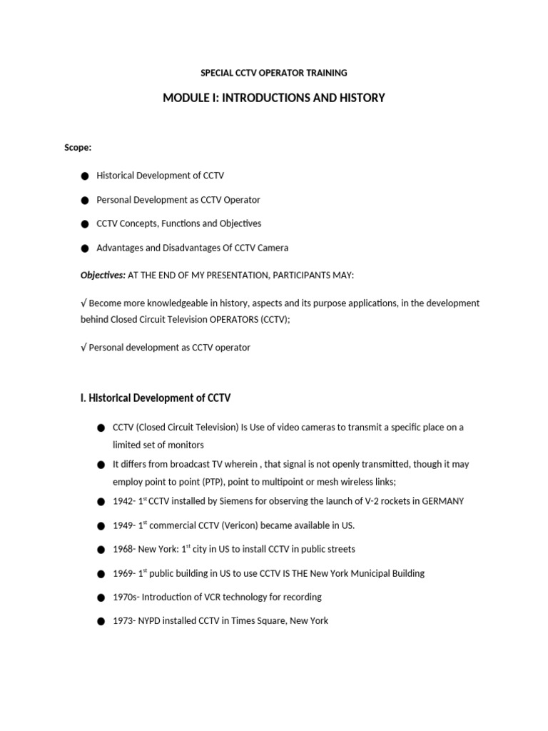 CCTV Operator Training Overview | PDF | Closed Circuit Television ...