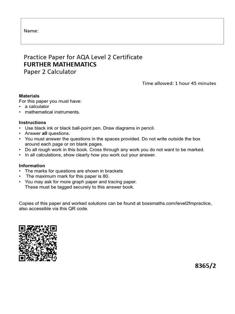 AQA Level 2 Further Maths Practice Paper | PDF | Cartesian Coordinate ...