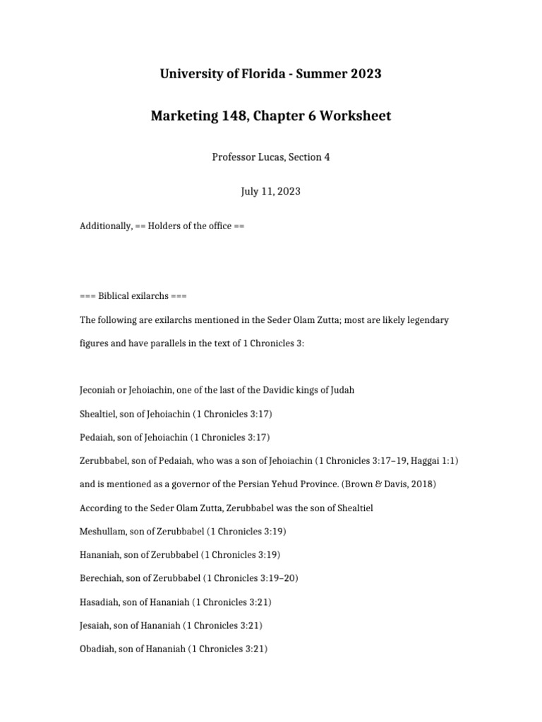 Marketing 148 Chapter 6 Worksheet | PDF | Ancient Jews | Ancient Israel ...
