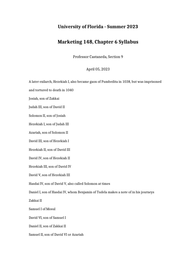 Marketing 148 Chapter 6 Syllabus | PDF | Jews And Judaism | Ancient ...