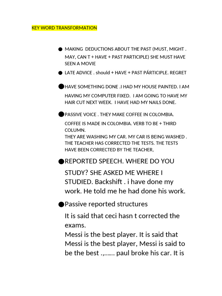 Key Word Transformations Explained | PDF