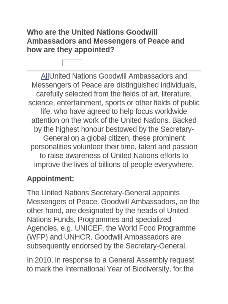 United Nations Goodwill Ambassadors Guide | PDF | Goodwill (Accounting ...