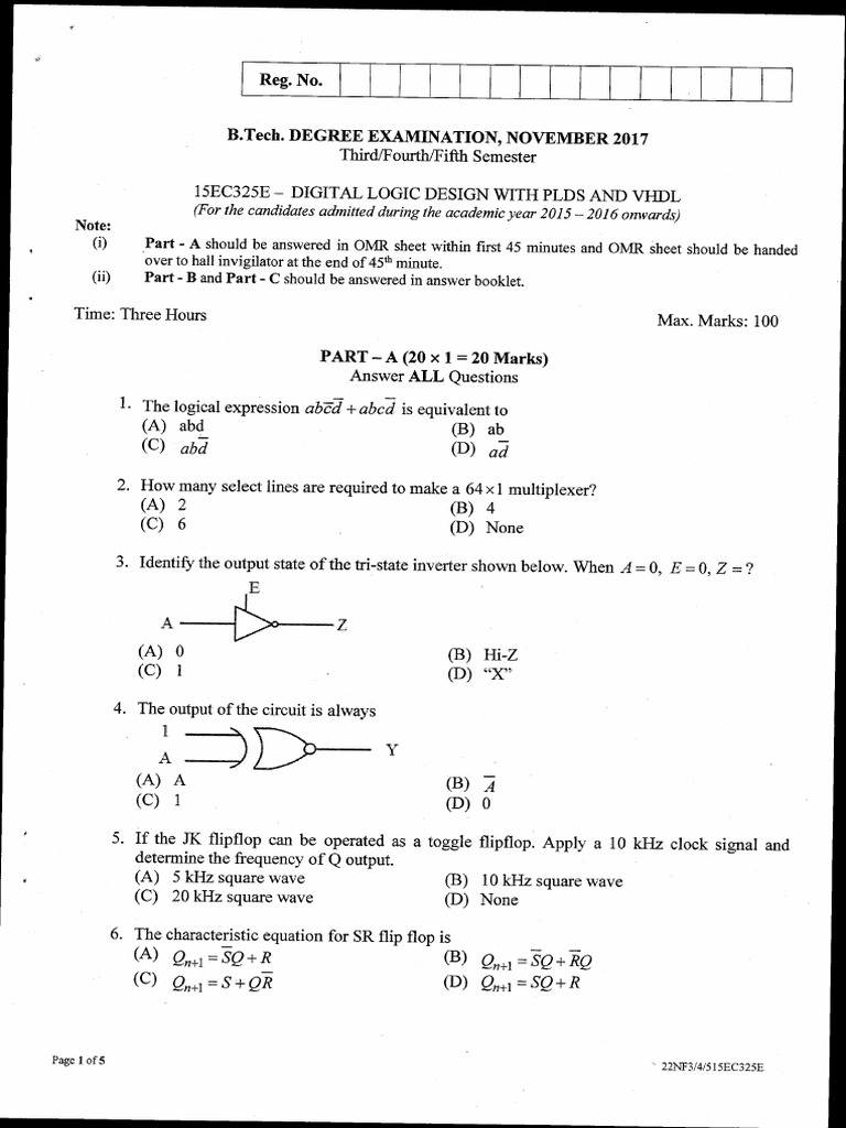 Digital Logic Design Exam Paper 2017 | PDF | Logic Gate | Vhdl