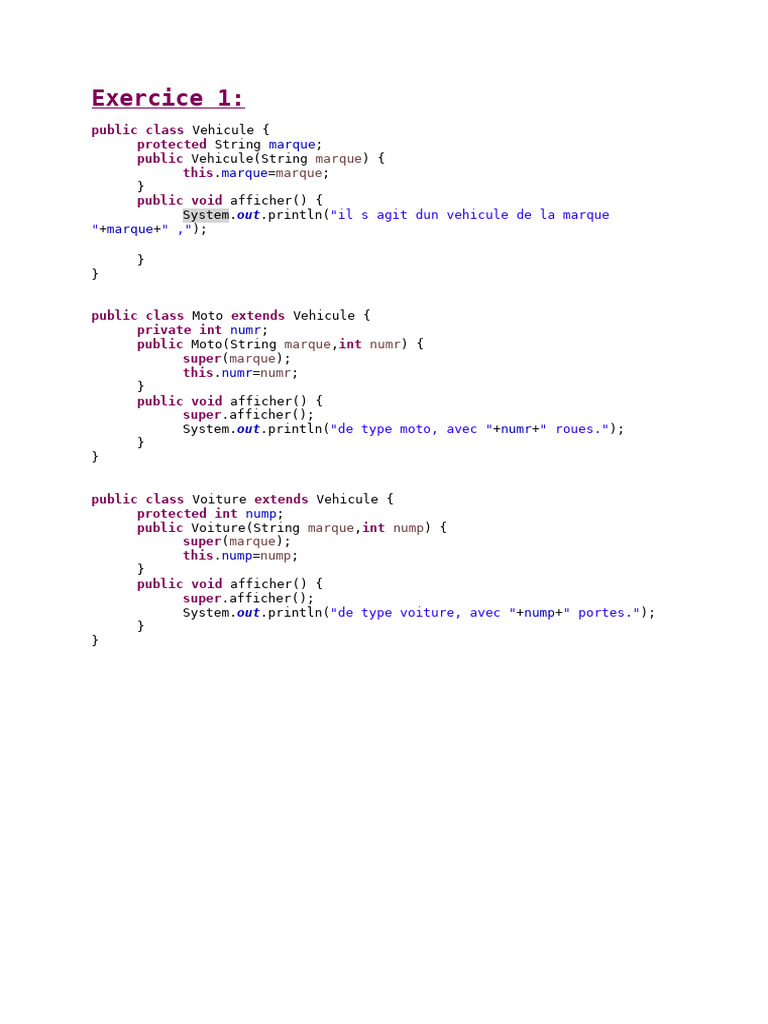 Héritage en Java : Véhicules et Types | PDF