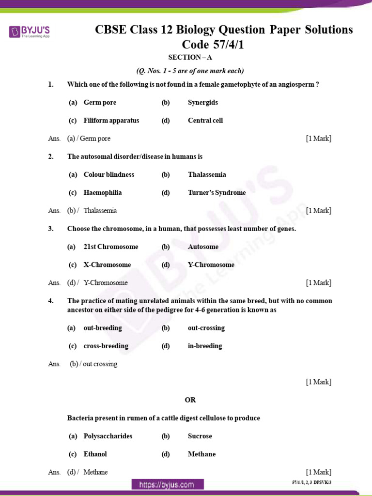 CBSE Class 12 Biology Solutions | PDF | Translation (Biology) | Biology