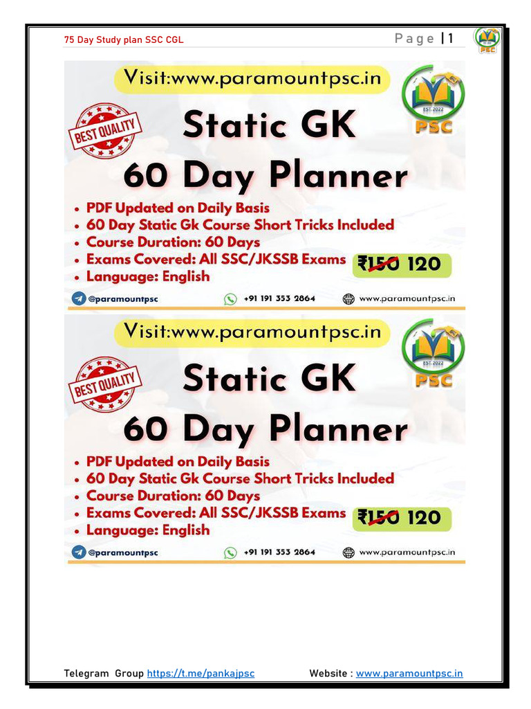 75-Day SSC CGL Study Plan | PDF | Verb | English Language