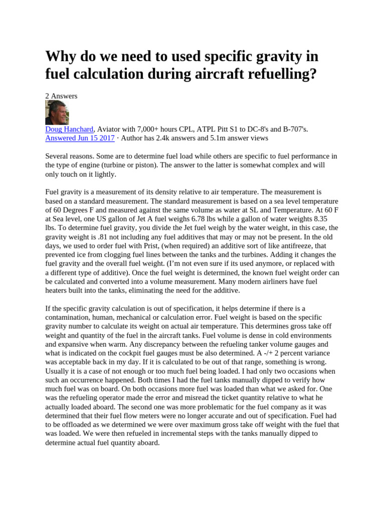 Why Do We Need To Used Specific Gravity in Fuel Calculation During ...