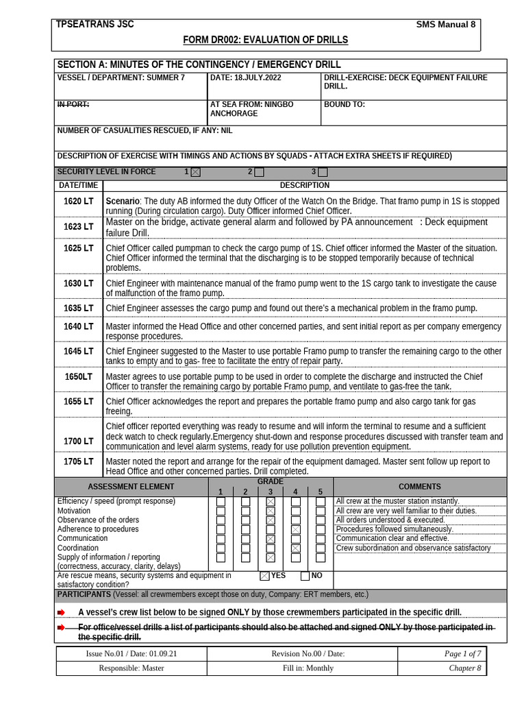 Main Engine Failure Drill Evaluation | PDF | Pump