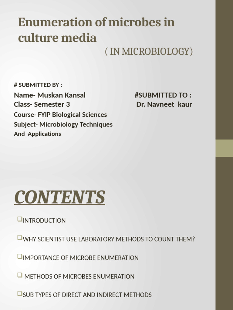 Microbial Enumeration Methods in Microbiology | PDF | Microorganism ...