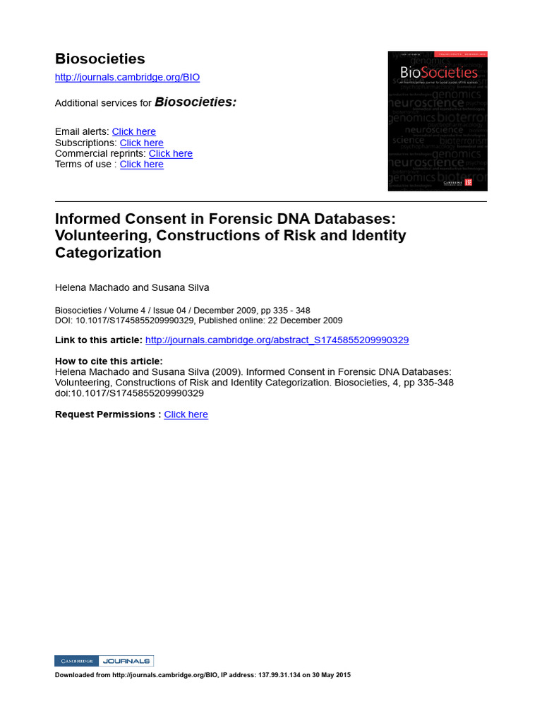Biosocieties | PDF | Dna Profiling | Forensic Science