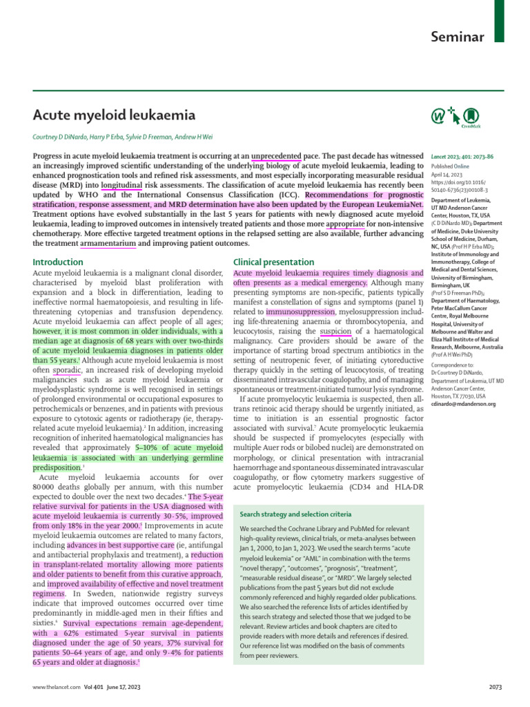 Advances in Acute Myeloid Leukaemia Treatment | PDF | Leukemia ...
