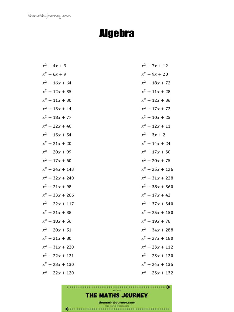 Cross Method Factorisation Worksheet | PDF