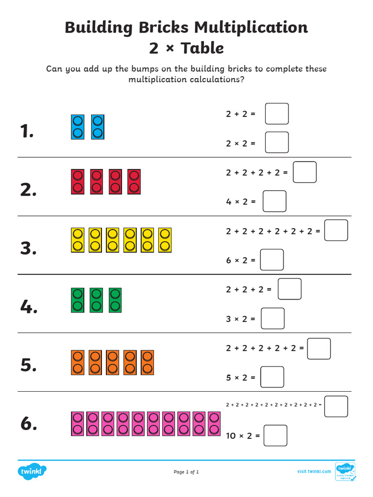 t n 7464 Year 2 Building Bricks Multiplication Activity