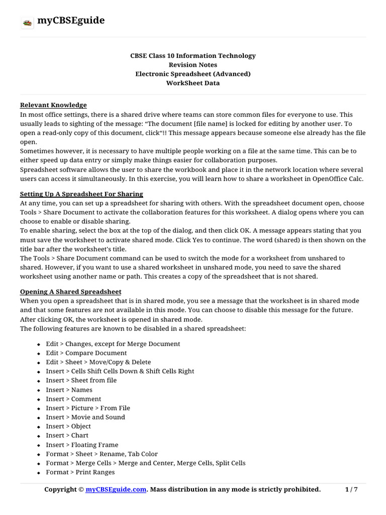 10 It Electronic Spreadsheet Notes03 | PDF | Spreadsheet | Worksheet