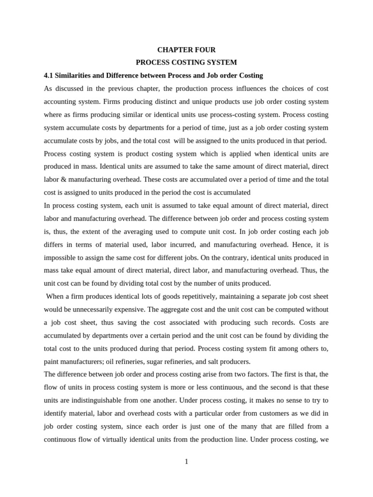 Chapter Four Process Costing Pdf
