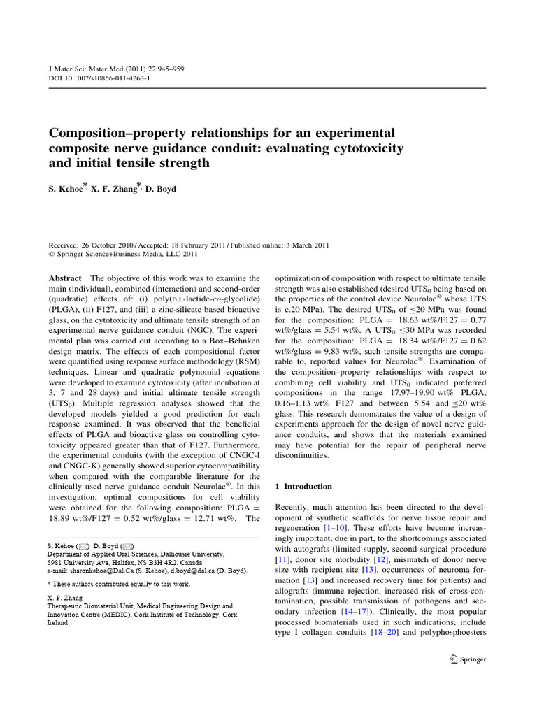 Composition-Property Relationships For An Experimental Composite Nerve ...