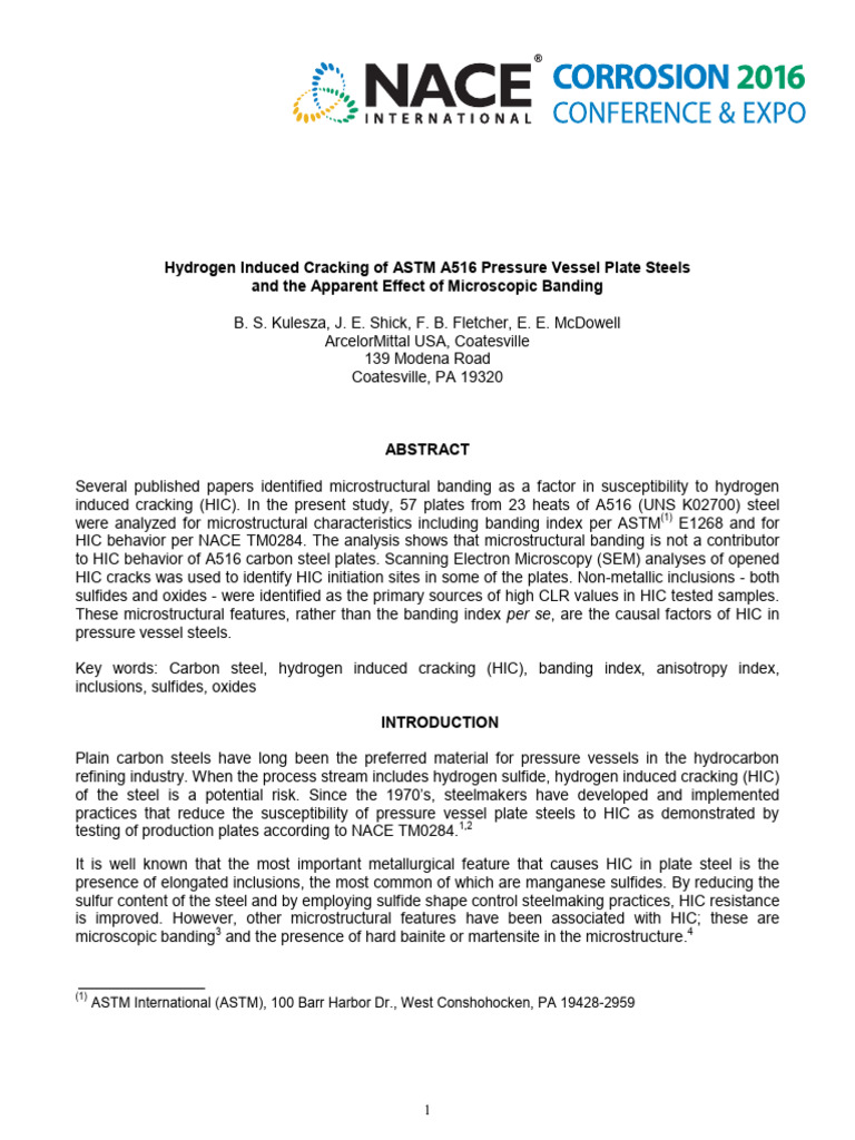 Hydrogen Induced Cracking of A | PDF | Steel | Materials