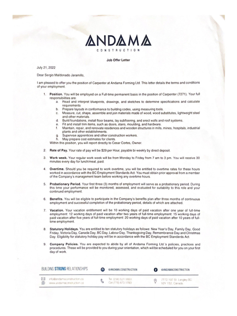 Job offer letter | PDF