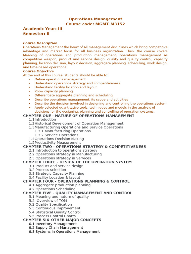 OM PG Course Outline | PDF | Operations Management | Economies