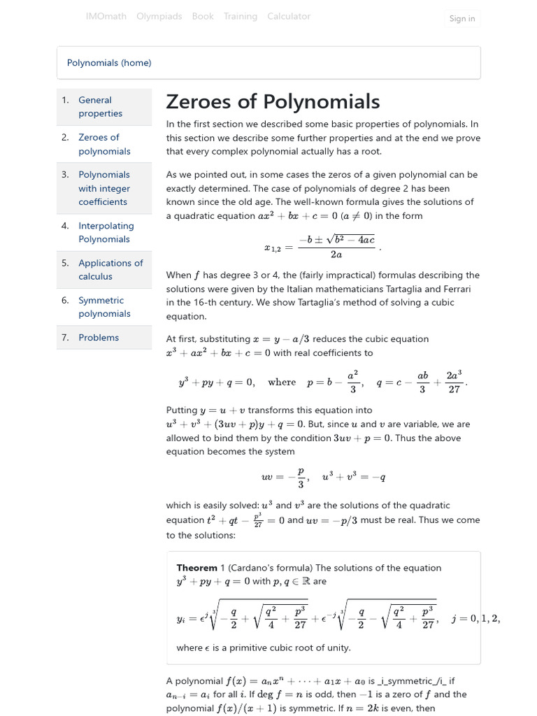 Zeros of Polynomials | PDF | Polynomial | Equations