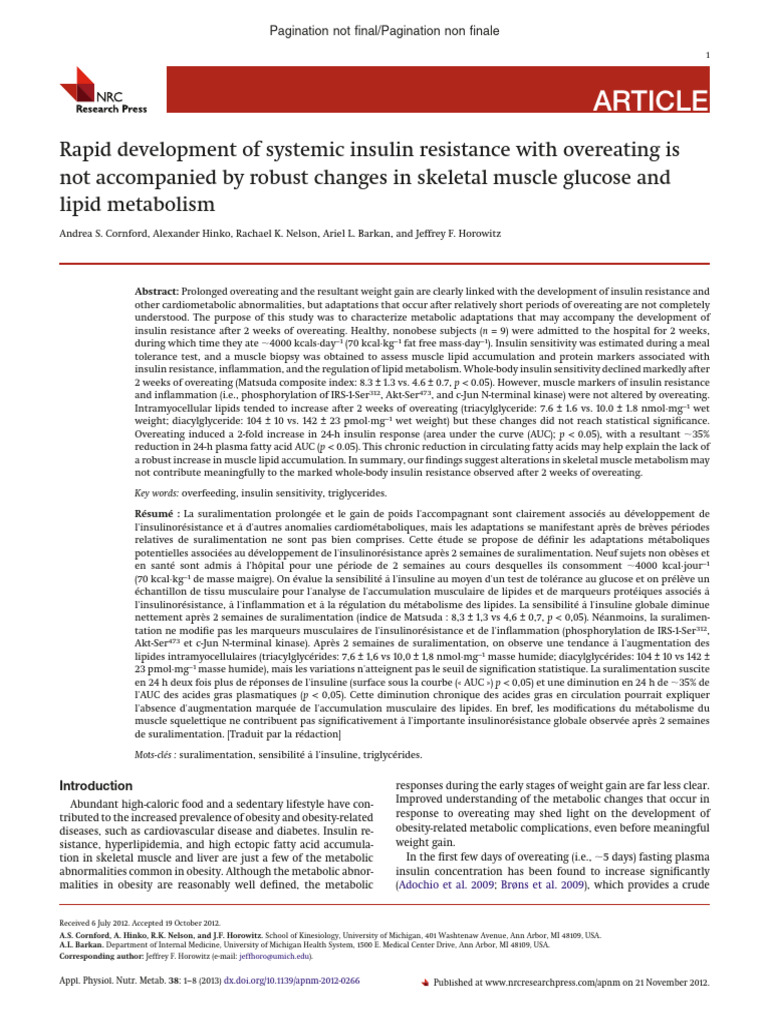 2013 Rapid Development of Systemic Insulin Resistance With Overeating ...