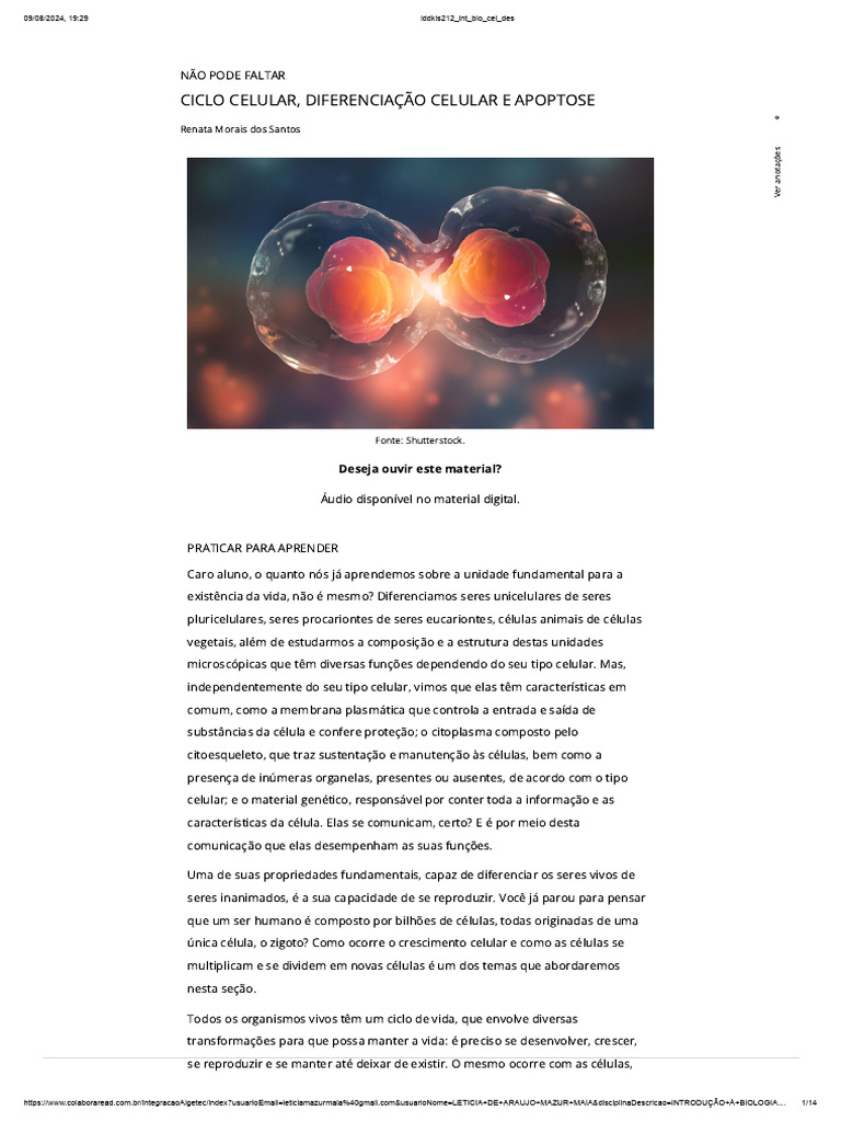 Ciclo Celular e Apoptose em Células | PDF | Meiose | Mitose