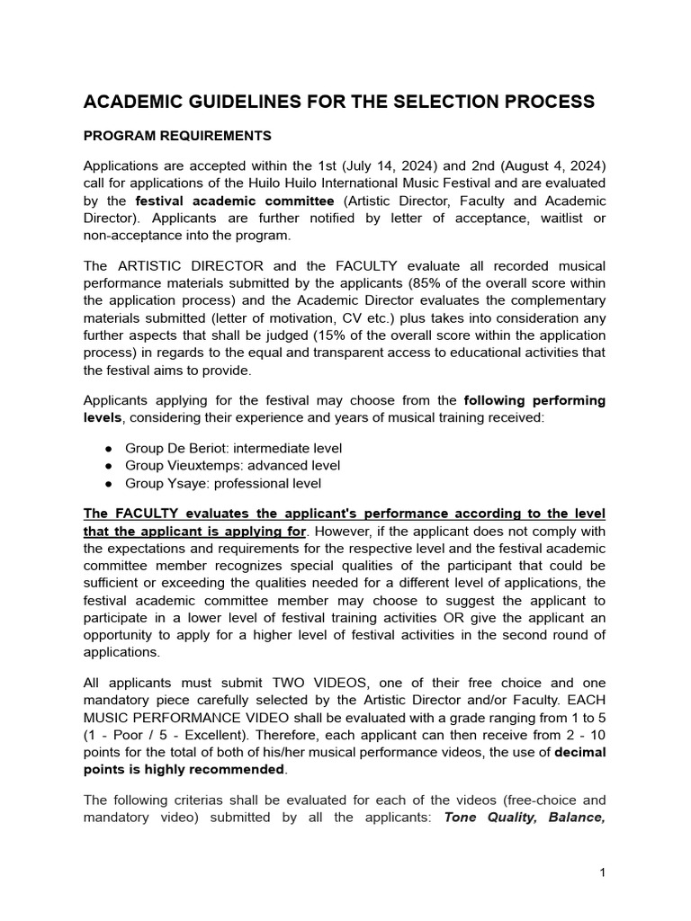 Academics - Selection Process Guidelines | PDF | Rhythm | Pitch (Music)