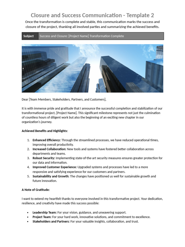 Project Closure Success Communication | PDF | Collaboration | Economies