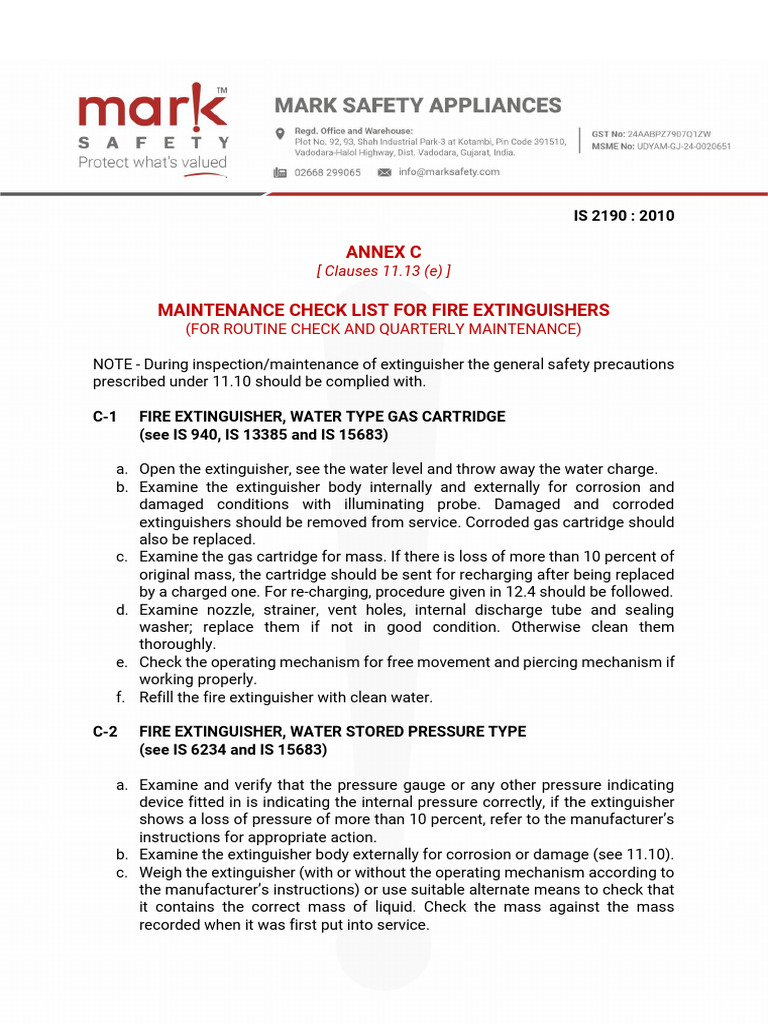 Fire Extinguisher Maintenance Checklist | PDF | Corrosion | Cartridge ...