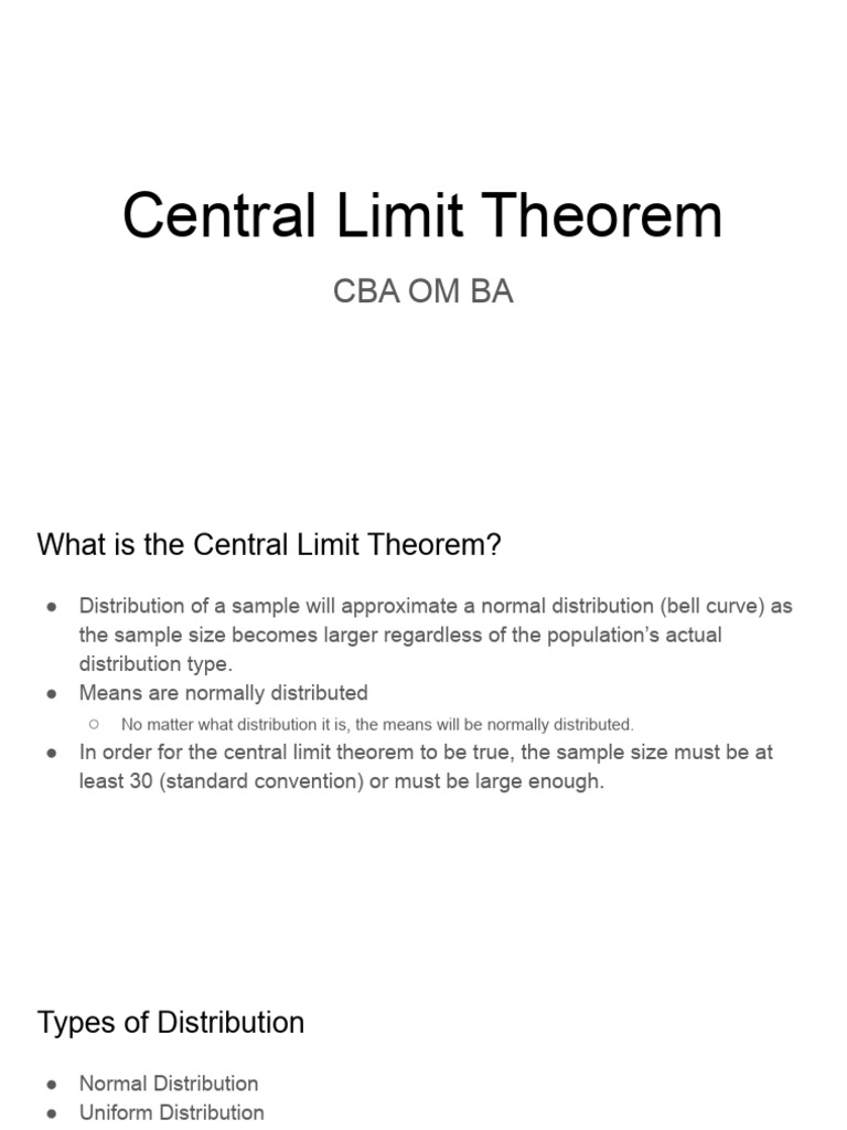 Central Limit Theorem | PDF | Normal Distribution | Probability ...