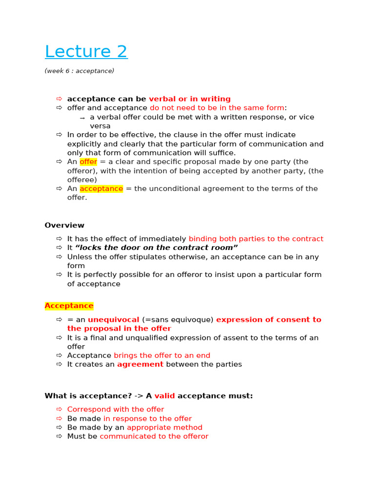 Understanding Offer and Acceptance in Contracts | PDF | Offer And ...