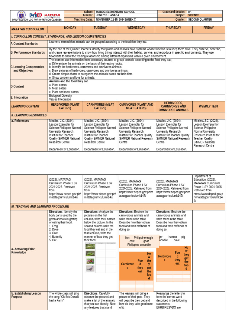 Grade 4 Lesson on Animal Diets | PDF | Foods | Herbivore