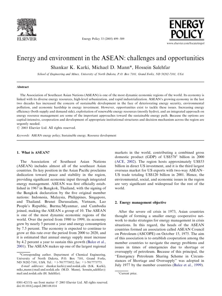 Energy and Environment in Asean | PDF | Association Of Southeast Asian ...