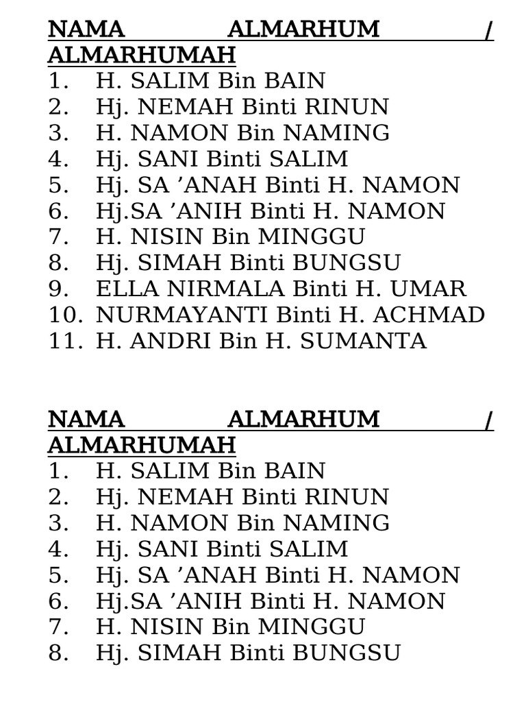 Nama Almarhum | PDF